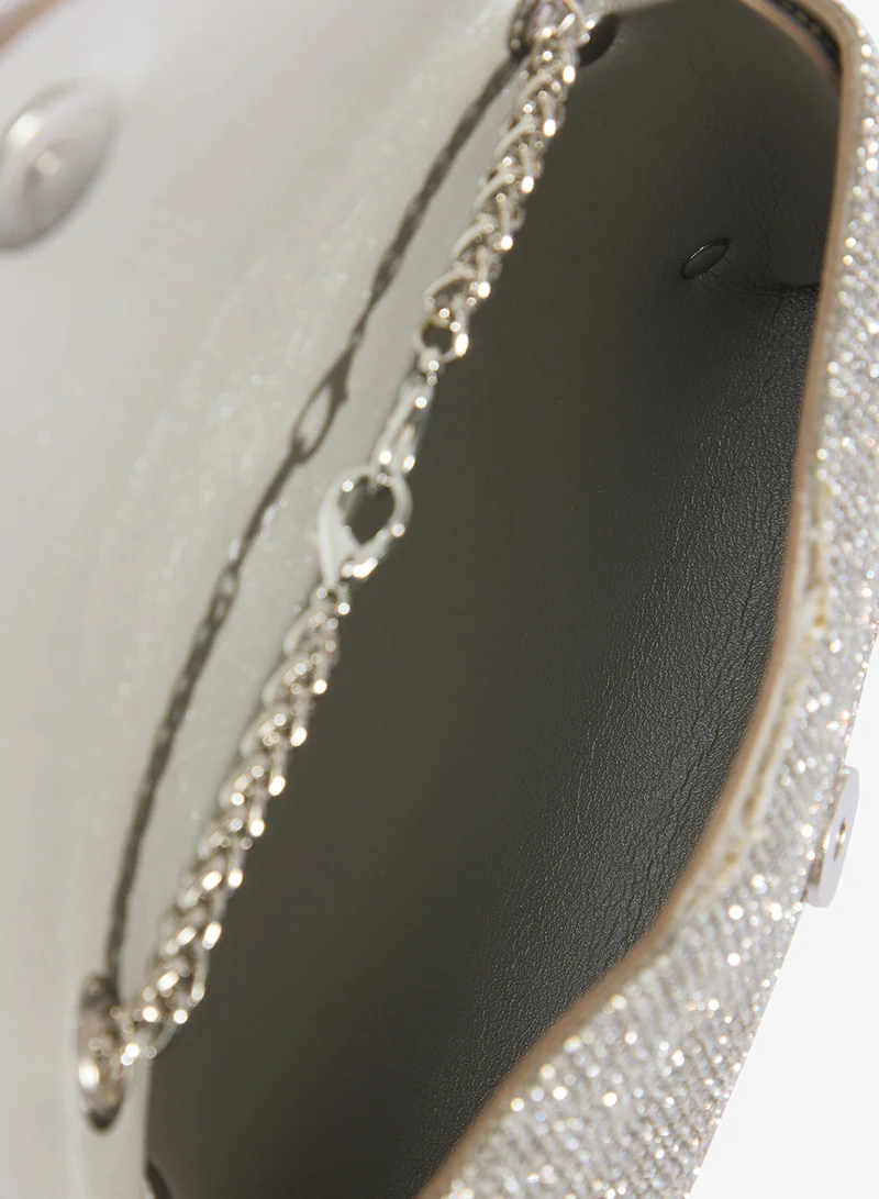 Khizana Silver Rhinestone Embellished Detailed Silver Clutch for Women | Best Price UAE